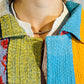 Sustainably Crafted Unique Quilted Trucker Jacket with Green, Orange and Blue Create from Recycled Saris - DharBazaar