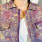 Sustainably Crafted Unique Quilted Trucker Jacket in Purple from Recycled Saris - DharBazaar