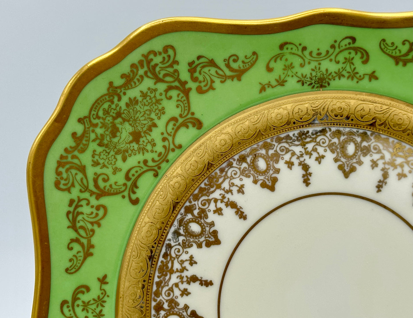 Set of 6 Rare Green and Gold Lunch Plates I Bring a Touch of Royal Bavarian History to Your Table I Art Nouveau Period - DharBazaar