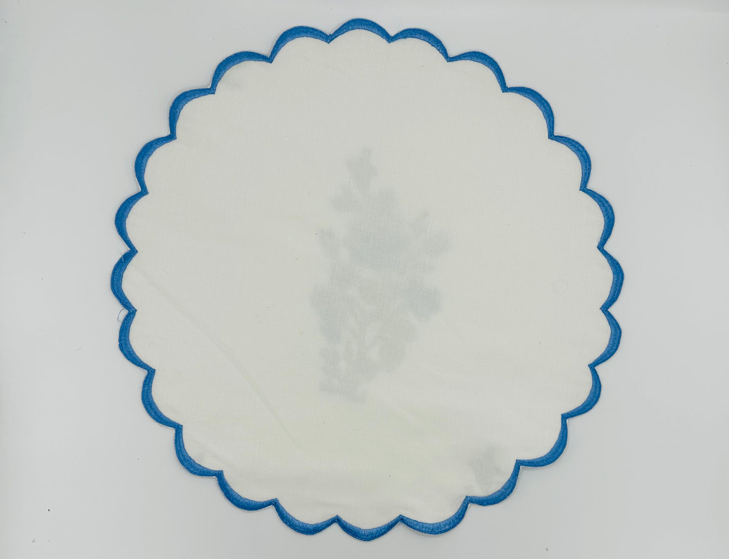 Set of 4 I Blue & White Floral Round Scalloped Edge Embroidered Placemat I Table Mats I Cotton Placemat I Table Linen I Tablecloth - DharBazaar