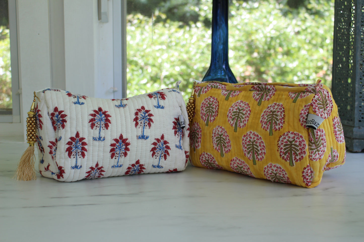 Set of 3 Mughal Pattern Travel Pouches Collection | Cosmetics Bag | Travel Essentials | Toiletries Bag | Makeup Bag - DharBazaar