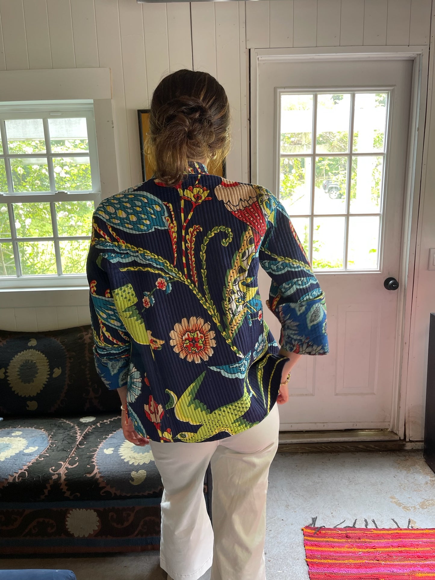 Block Print Women's Nehru Jacket | Reversible | Blue Bloom#1 & Blue Bloom#2