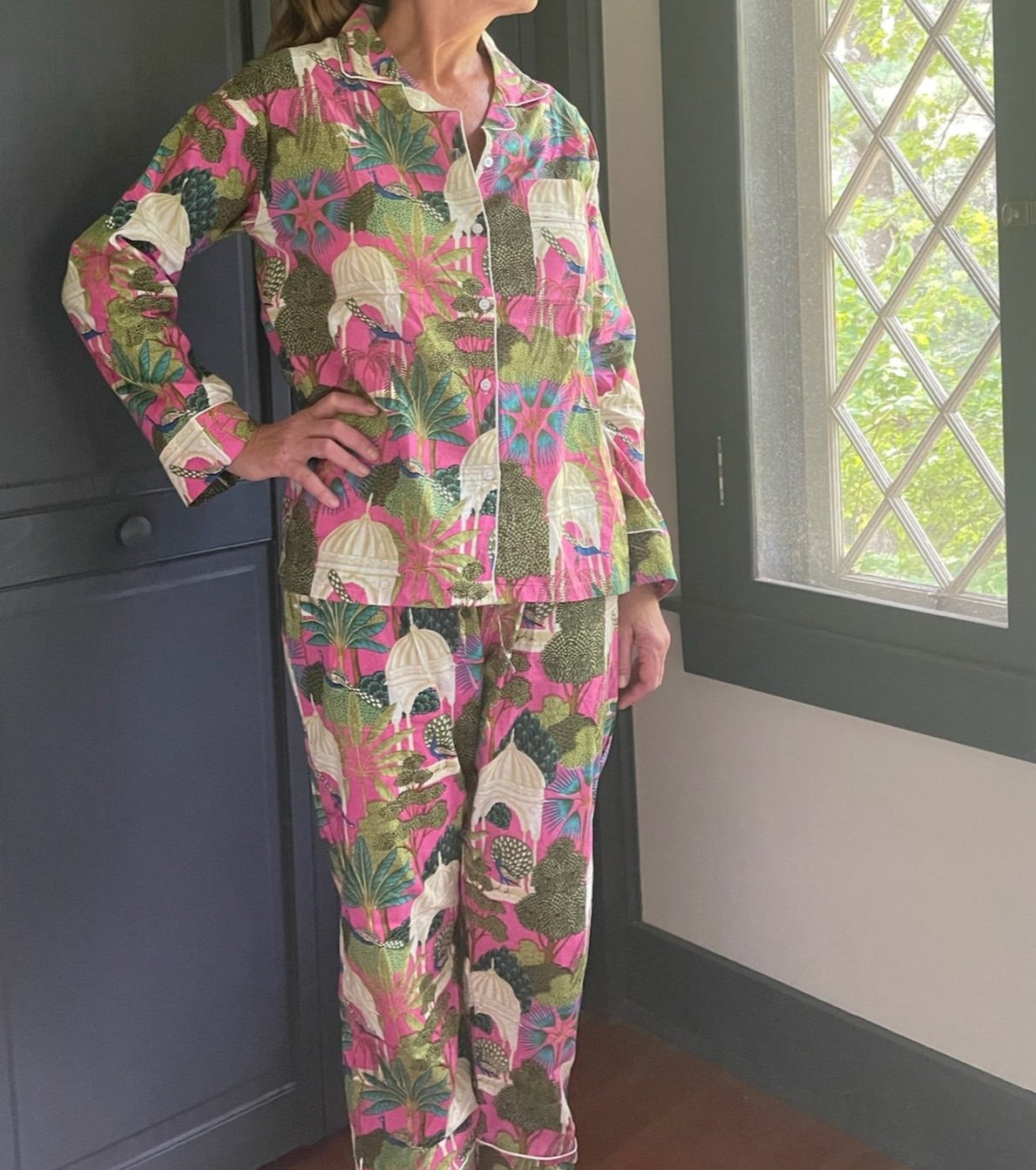 Women's Block Print Pajama Set | Asian Pink