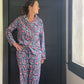 Women's Block Print Pajama Set | Blue Garden