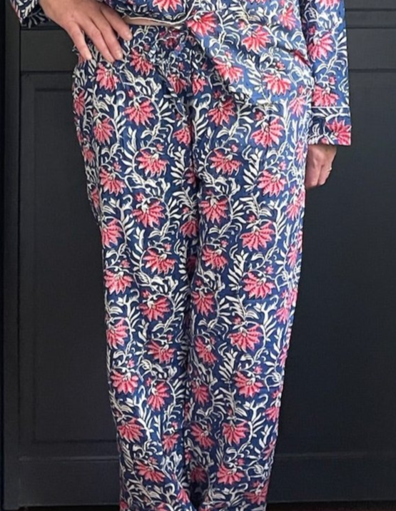 Women's Block Print Pajama Set | Blue Garden