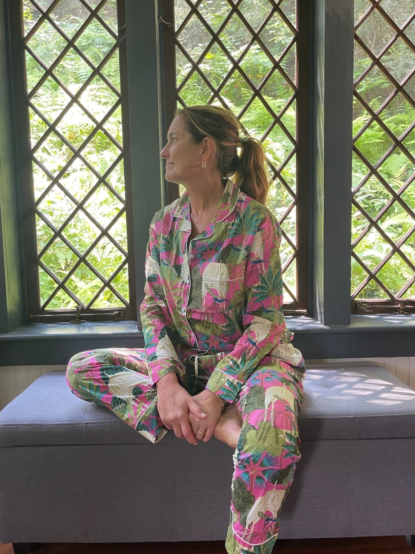 Women's Block Print Pajama Set | Asian Pink