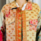 Sustainably Crafted Unique Quilted Trucker Jacket in Vibrant Orange and Red from Recycled Saris - DharBazaar