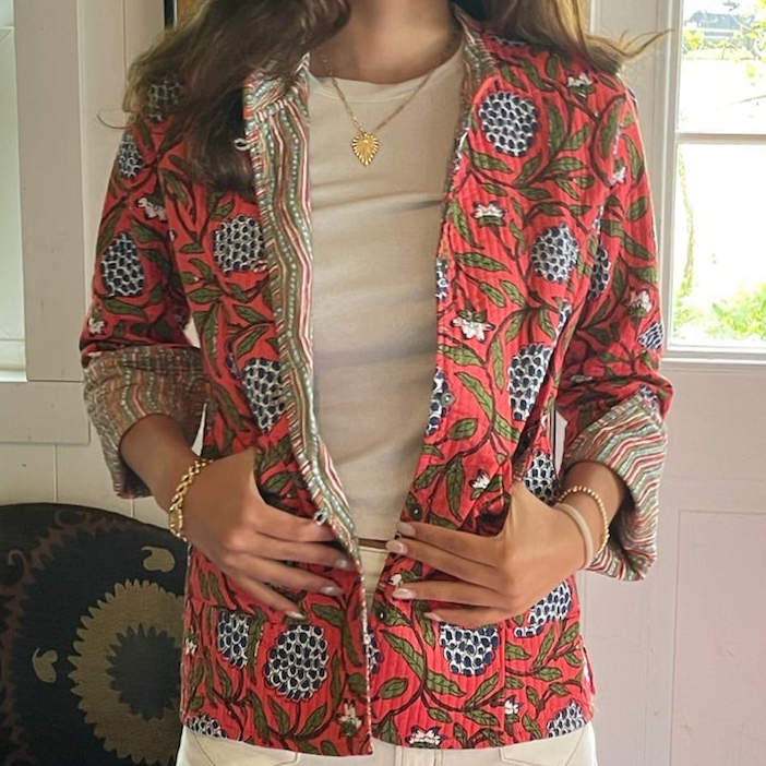 Block Print Women's Nehru Jacket | Reversible | The Pomegranate & The Stripe