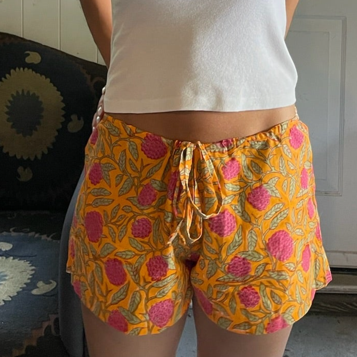 Block Print Cotton 'Savannah' Shorts | Sunset Marigold