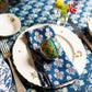 Ajrak Block-Print Dinner Napkins with Blue Flowers - DharBazaar