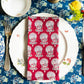 Ajrak Block-Print Dinner Napkins with Red Carnations - DharBazaar