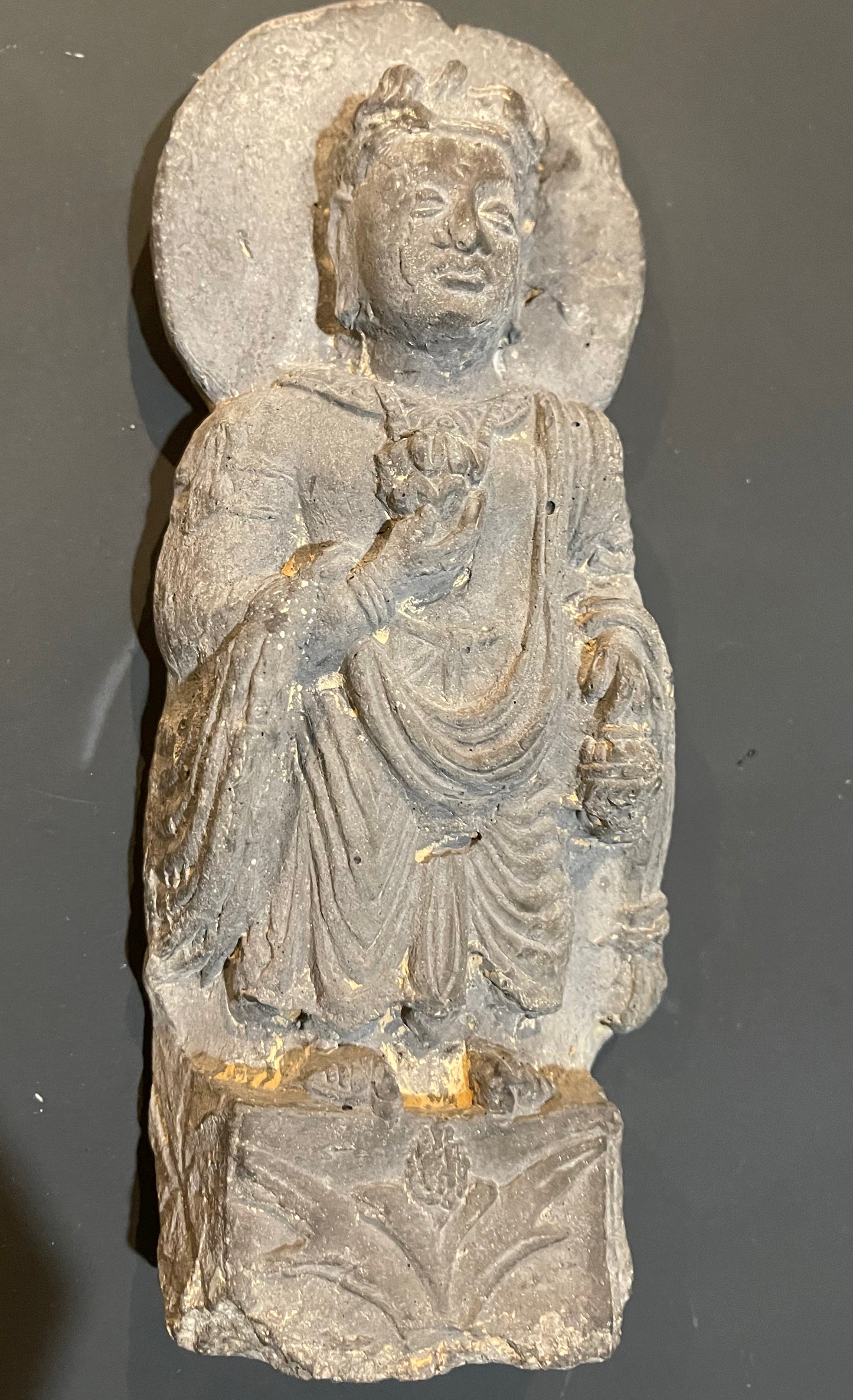 Gandharan grey schist figure of Maitreya Buddha 2nd - 3rd Century AD - DharBazaar